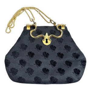 1980s Luxury Black Fabric and Brass Italian Top Hand Bag by Roberta Di Camerino