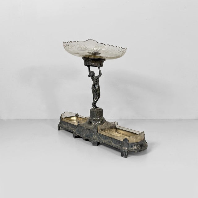 Art Nouveau Italian Silver-Plated Metal and Glass Sculptural Centrepiece, 1930s For Sale - Image 4 of 16