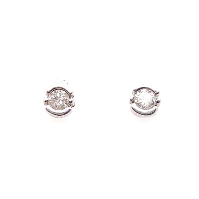 14 Karat White Gold With Diamond Stud Earrings Bezel Design For Sale - Image 4 of 7