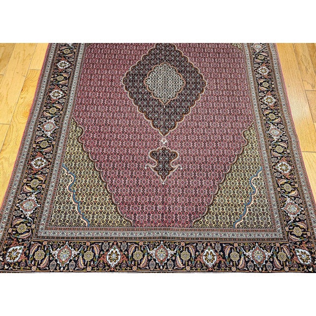 Antique Persian Tabriz Mahi Rug, Hand-Knotted Wool & Silk, Herati Geometric Pattern, Pomegranate Red & Tan, 7x10 For Sale - Image 13 of 18