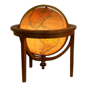 Antique Illuminated Globe on Wooden Stand — French, Early 20th Century