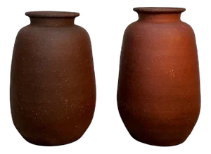 Large Handcrafted Terracotta Ceramic Floor Vases, Germany, 1950s, Set of 2