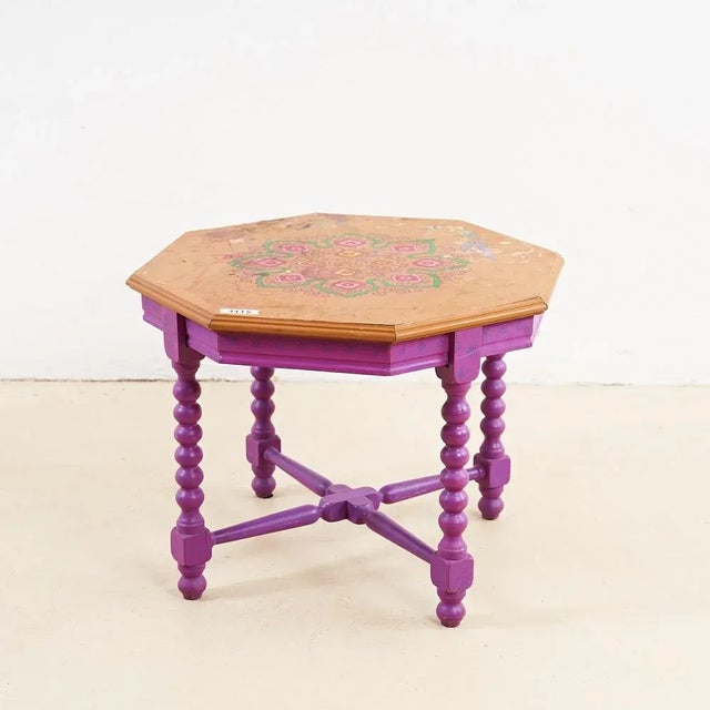Vintage Wooden Table with Floral Decoration For Sale - Image 5 of 5