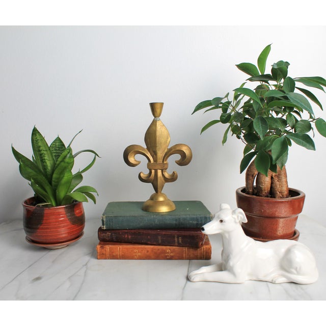 Hollywood Regency Vintage Brass Fleur-De-Lis Candlestick Holder For Sale - Image 3 of 8