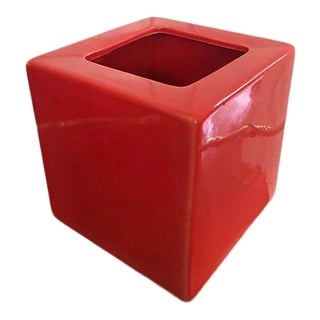 1960s Bright Red Square Planter For Sale