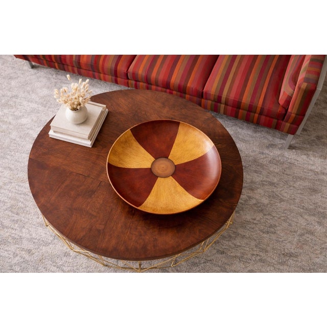 Late 20th Century Late 20th Century Architectural Sculptural Coffee Table in Cognac Walnut With Antique Gold Faceted Wire Base For Sale - Image 5 of 7
