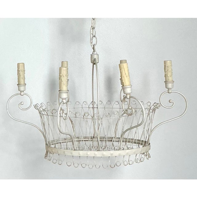 Shabby Chic Vintage Regency Wire Basket Six Arm Chandelier For Sale - Image 3 of 6