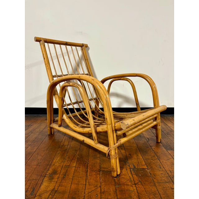 Mid-Century Modern Mid-Century Modern European Franco Albini Style Low Profile Rattan Curved Lounge Chair For Sale - Image 3 of 12
