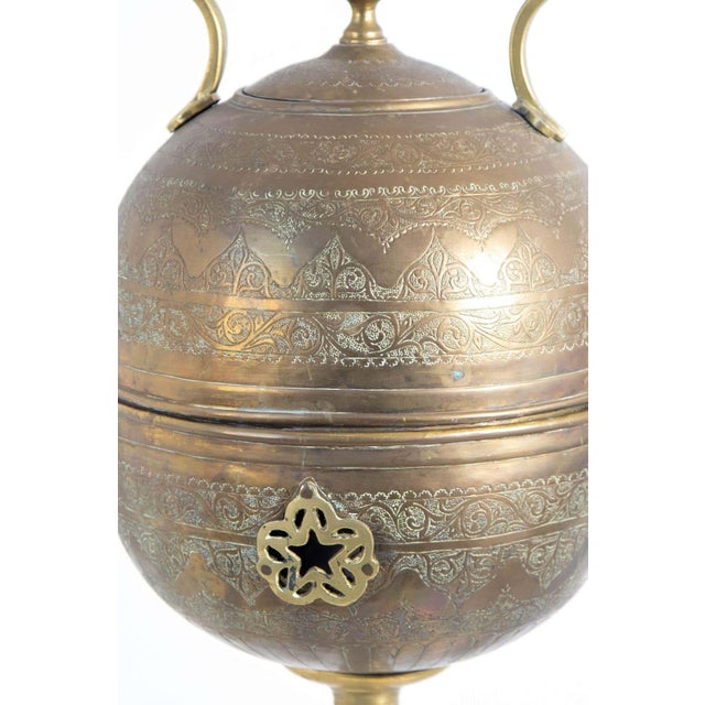 Monumental Moroccan Engraved Brass Tea Kettle on Stand For Sale - Image 9 of 17