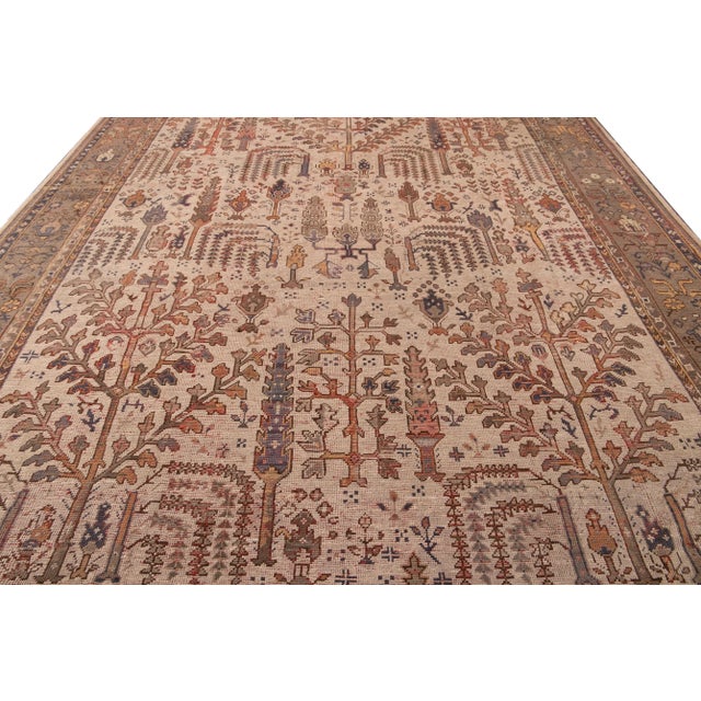 Turkish Beige Antique Turkish Oushak Handmade Oversize Wool Rug With Allover Pattern For Sale - Image 3 of 9