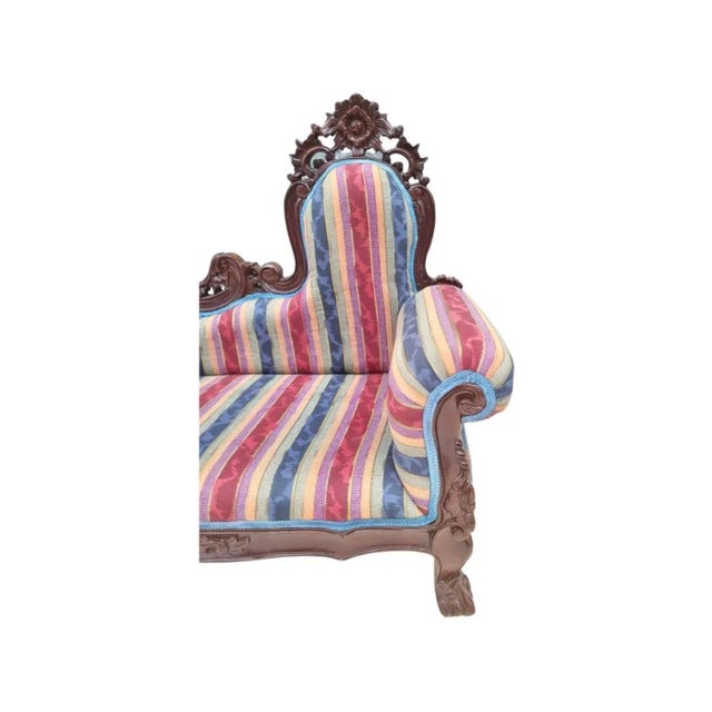Rococo Style Carved Cherry Upholstered Child Size Chaise Lounge For Sale - Image 4 of 9