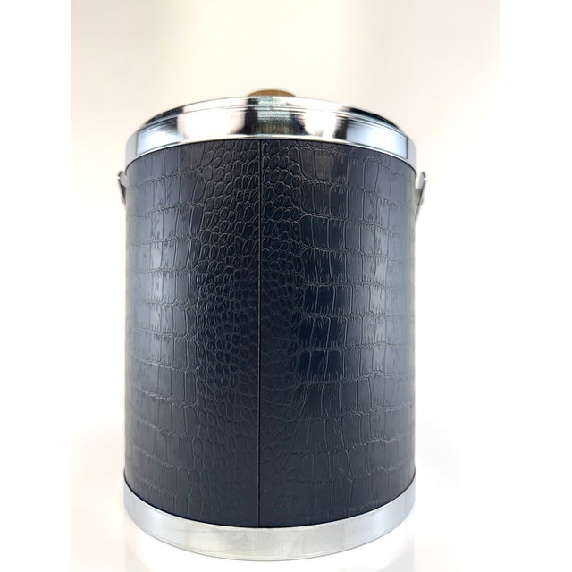 1960s Mid-Century Modern Kromex Black Faux Alligator, Chrome & Wood Ice Bucket For Sale In Little Rock - Image 6 of 11