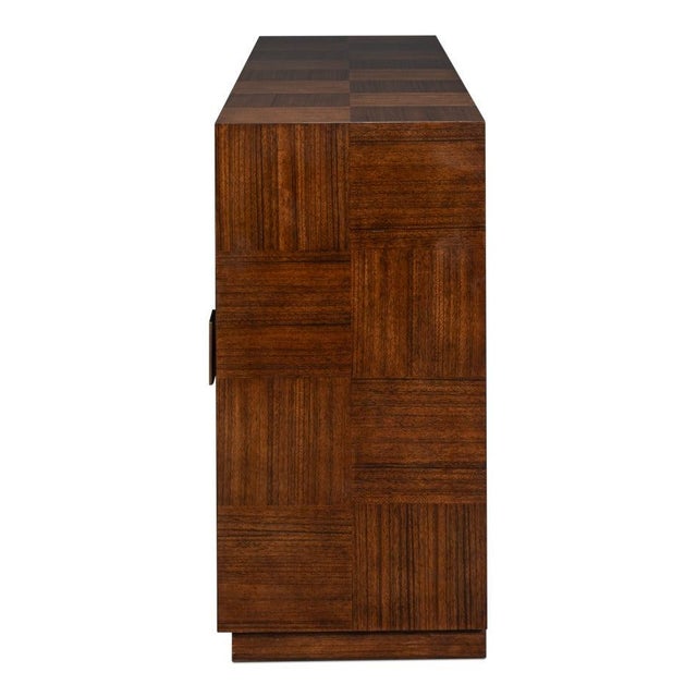 Contemporary Parquet Sideboard, 86" - Warm Brown Walnut with Square Brass-Tone Pulls For Sale - Image 4 of 12