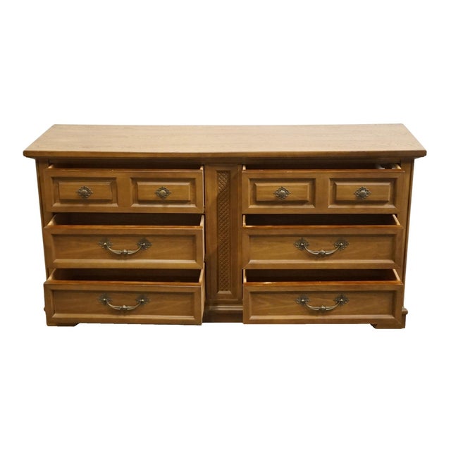 Bassett Furniture Solid Pecan Italian Mediterranean Style 62" Double Dresser 290-28-217 For Sale In Kansas City - Image 6 of 13