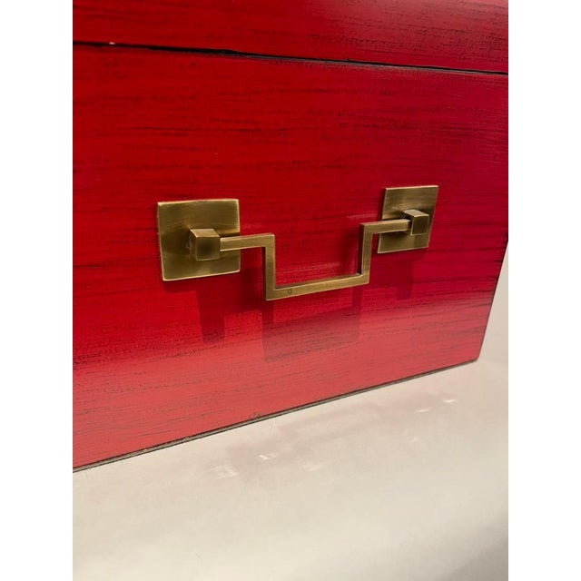 Chinese Red Lacquered Box With Brass Mounts, Mid 20th Century For Sale In New York - Image 6 of 12