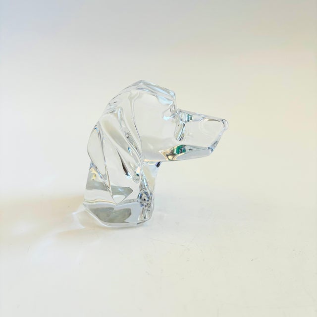 A vintage crystal dog head paperweight by J G Durand, France. Original sticker still attached. Measures 3.25"W x 2.25"D x...