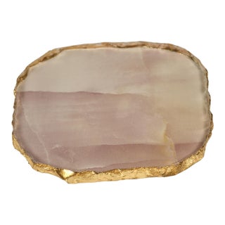 Agate Marble Glass Coaster w/ Gold Rim- Pink Tone, Set of 4 For Sale