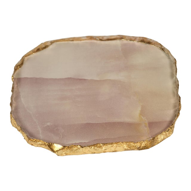 Agate Marble Glass Coaster w/ Gold Rim- Pink Tone, Set of 4 For Sale
