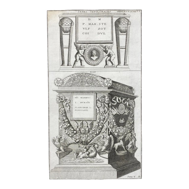 Antique Neoclassical Tomb Engraving For Sale