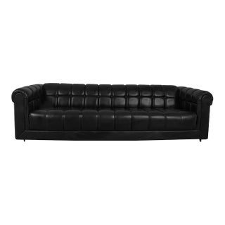 1960s Mid-Century Black Leather Tufted Sofa Edward Wormley for Dunbar Style For Sale