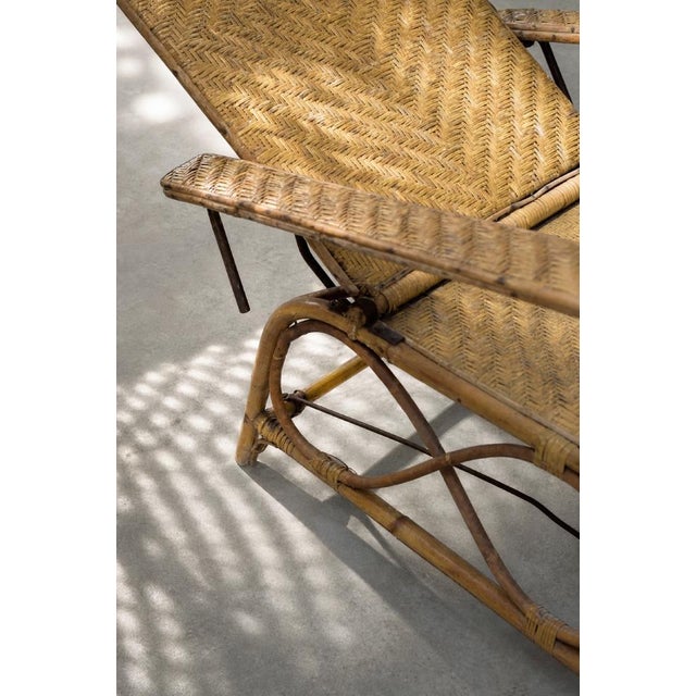 Wood Vintage German Rattan Lounge Chair with Extendable Ottoman, 1930s For Sale - Image 7 of 18