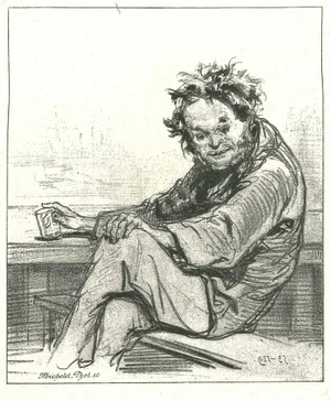 Paul Gavarni, A Drunk Man, Original Lithograph, 1881