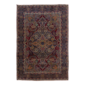 Antique Kerman Persian Red Wool Rug With a Multicolored Floral Design