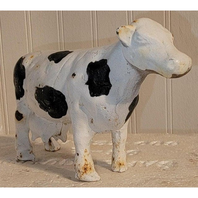 Rustic 1930s Original Painted Cast Iron Cow For Sale - Image 3 of 7