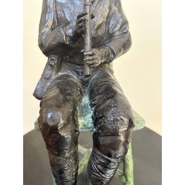 Maitland-Smith Verdigris Bronze Flute Boy Sculpture For Sale - Image 11 of 15