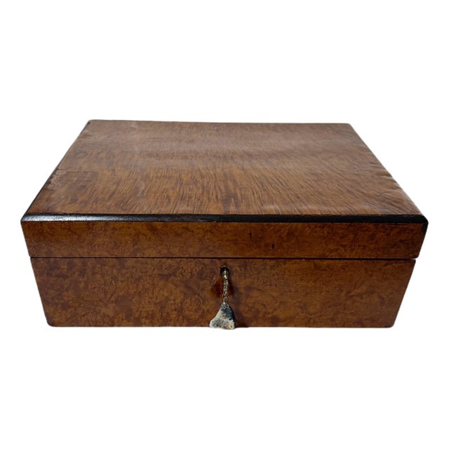 Antique English Victorian Burl Wood Traveling Writing Slope / Lap Desk For Sale