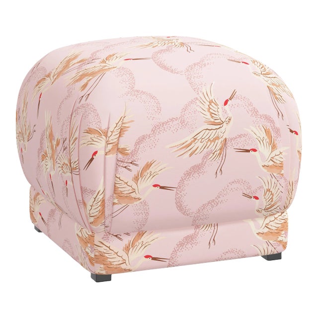 Square Ottoman in Crane Flock Pink For Sale