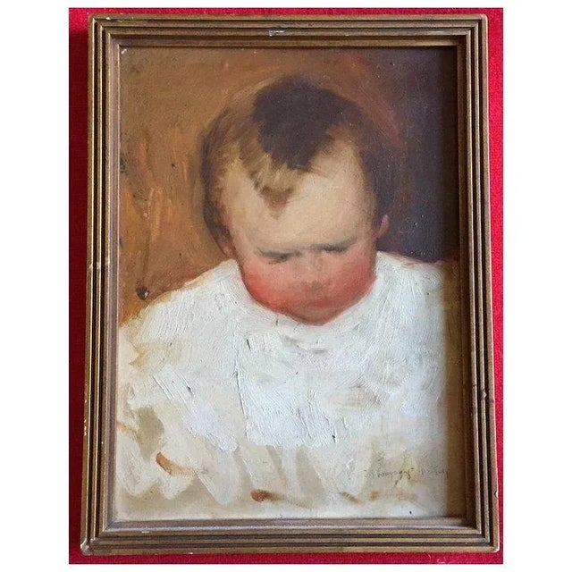 Early 20th Century Julia Searing Leaycraft (1885 - 1960) Woodstock New York Colony Oil Painting Portrait of a Baby Boy Signed & Dated 1915 For Sale In New York - Image 6 of 9