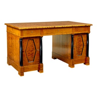 Swedish Empire Revival Birch Pedestal Desk, 1910 For Sale