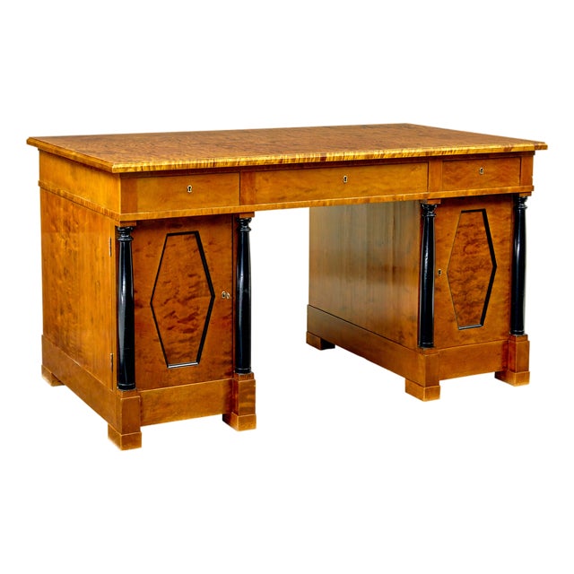 Swedish Empire Revival Birch Pedestal Desk, 1910 For Sale