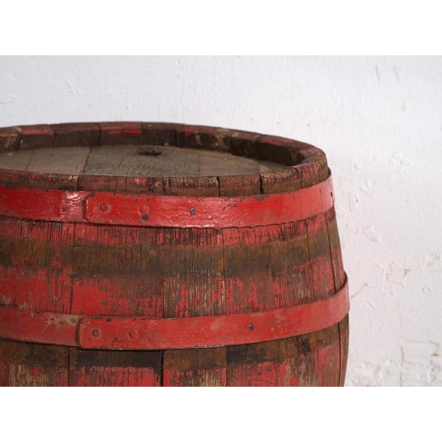 Rustic Antique Wooden Barrel with Iron Straps, Central Europe, 1920 For Sale - Image 3 of 7