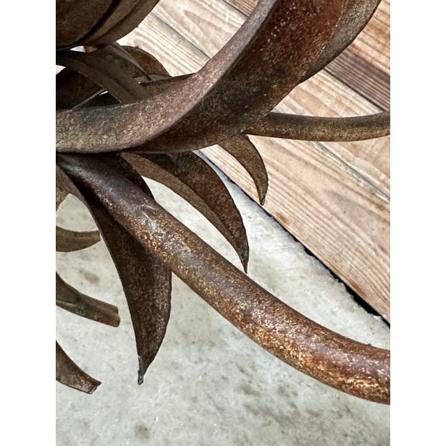 Currey & Company Vintage Tole Pineapple Five-Light Chandelier With Gilt Metal Leaves For Sale - Image 4 of 12