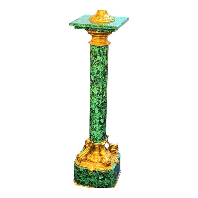 Rococo Marbleized Green Pedestal With Gold Leaf Details For Sale