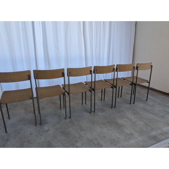 Vintage Industrial School Chairs in Brown Fabric with Black Metal Bases, 1970s, Set of 6 For Sale - Image 11 of 18