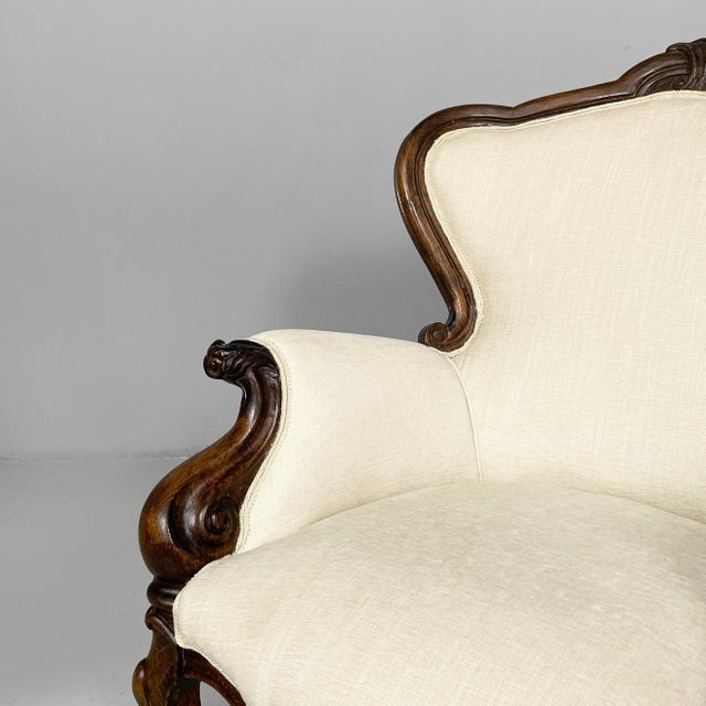 Italian Luigi Filippo Style Armchairs in Wood and White Fabric, 1930s, Set of 2 For Sale - Image 6 of 18