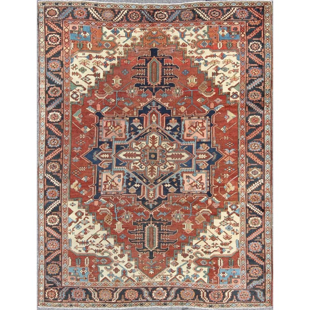 Textile Early 20th Century Antique Serapi Rug Geometric Motifs For Sale - Image 7 of 7