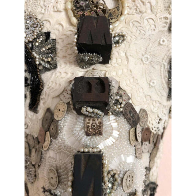 Large Mixed Media Skull Sculpture With Lace and Pearls For Sale - Image 10 of 13