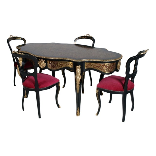 Venetian Country Villa Baroque Boulle Dining Table and Chairs, France, 1880s, Set of 5 For Sale