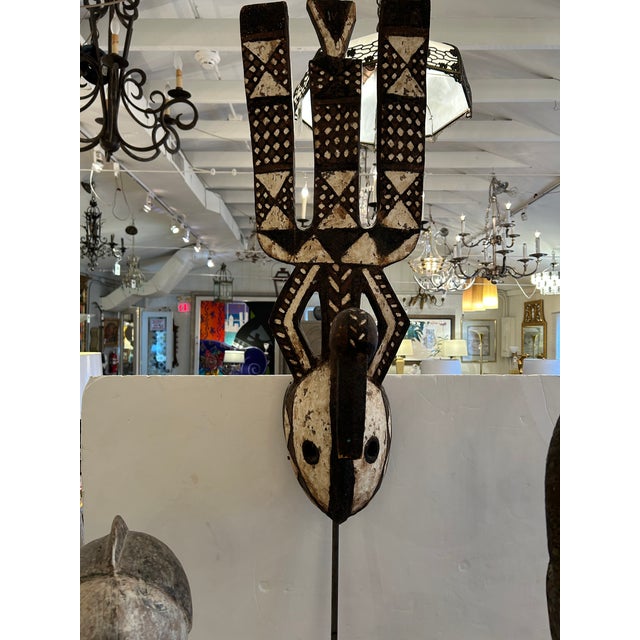 Collection of African Carved Wood Masks on Tall Custom Iron Stands For Sale - Image 15 of 16