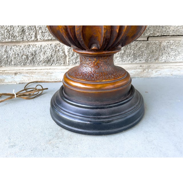 The item offered is a nice large heavy sculpted plaster pottery vintage Feldman Company table lamp. It is a burnt orange...