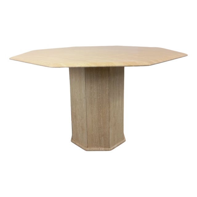 Vintage Octagonal Travertine Dining Table, 1970s For Sale