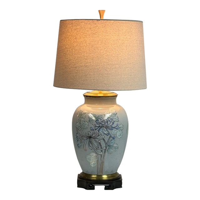 Chinoiserie Floral Ceramic Table Lamp, Late 20th Century For Sale