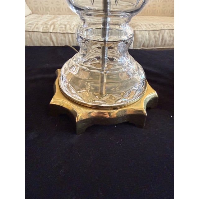 Glass Vintage Waterford Style Elegant Large Crystal and Brass Table Lamps - a Pair For Sale - Image 7 of 9