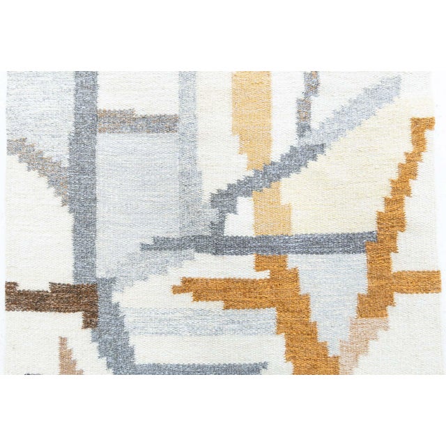 Textile Vintage Scandinavian Abstract Gray Flatweave Runner By Ingegerd Silow For Sale - Image 7 of 9