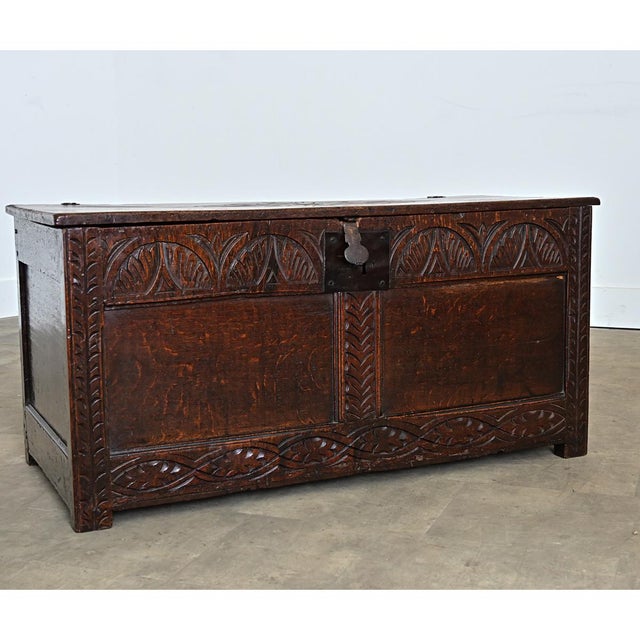 French Early 19th Century Carved Oak Coffer For Sale - Image 11 of 11