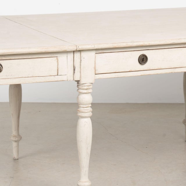 19th Century Swedish Antique White Painted Partners Desk Writing Table For Sale - Image 12 of 18